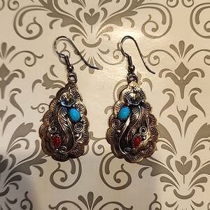 Sterling silver turquoise and coral earings